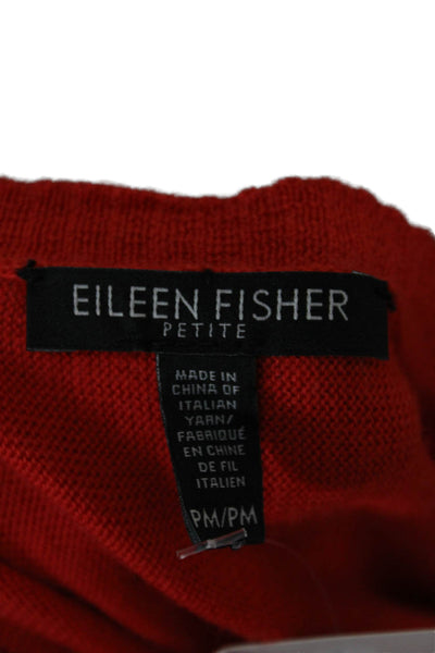 Eileen Fisher Womens Merino V-Neck Long Sleeve Pullover Sweater Red Size PM