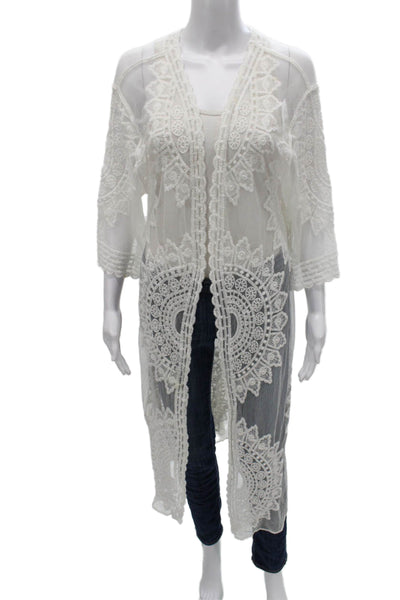 Rachel Zoe Womens Bohemian Floral V-Neck 3/4 Sleeve Cardigan White Size One