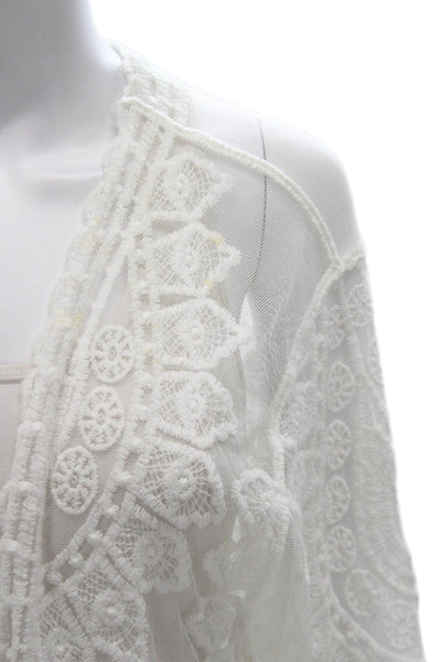 Rachel Zoe Womens Bohemian Floral V-Neck 3/4 Sleeve Cardigan White Size One