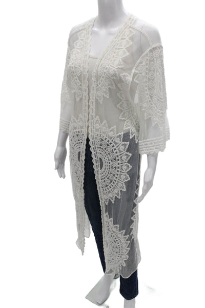 Rachel Zoe Womens Bohemian Floral V-Neck 3/4 Sleeve Cardigan White Size One
