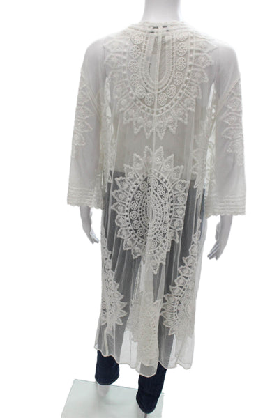 Rachel Zoe Womens Bohemian Floral V-Neck 3/4 Sleeve Cardigan White Size One