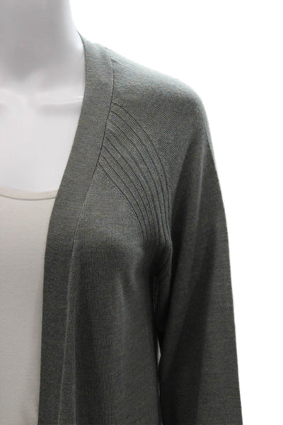 Tahari Women Gray V-Neck Merino Wool Cardigan Long Sleeve Solid Size M