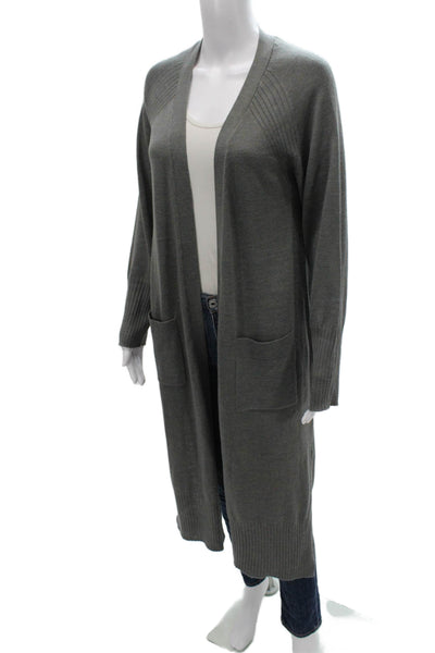 Tahari Women Gray V-Neck Merino Wool Cardigan Long Sleeve Solid Size M