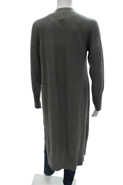 Tahari Women Gray V-Neck Merino Wool Cardigan Long Sleeve Solid Size M