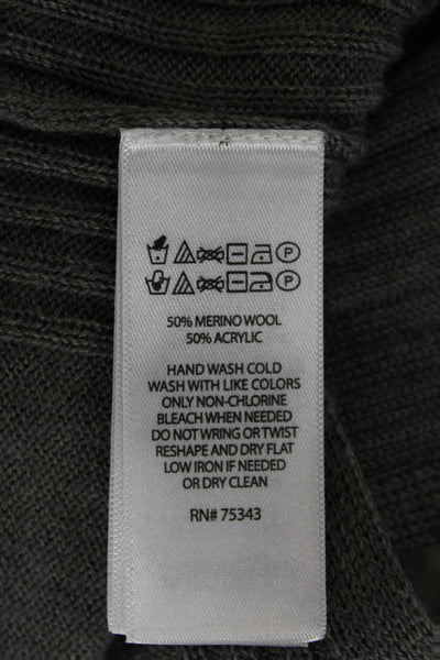 Tahari Women Gray V-Neck Merino Wool Cardigan Long Sleeve Solid Size M