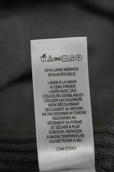 Tahari Women Gray V-Neck Merino Wool Cardigan Long Sleeve Solid Size M