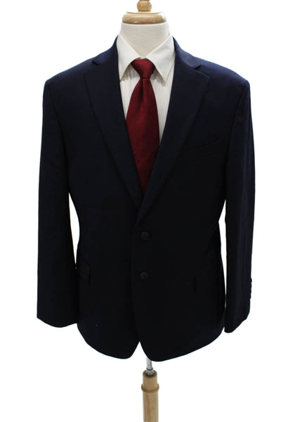 Pronto Uomo Mens 2 Piece Suit Jacket Blue Wool Blend Size 44