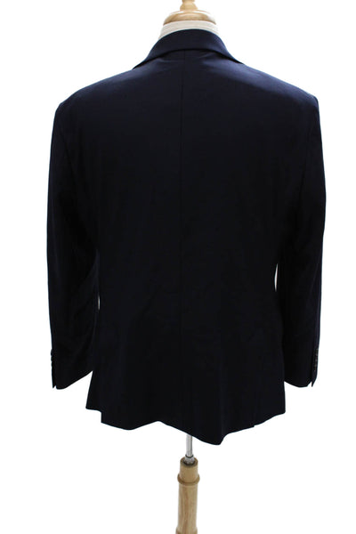 Pronto Uomo Mens 2 Piece Suit Jacket Blue Wool Blend Size 44