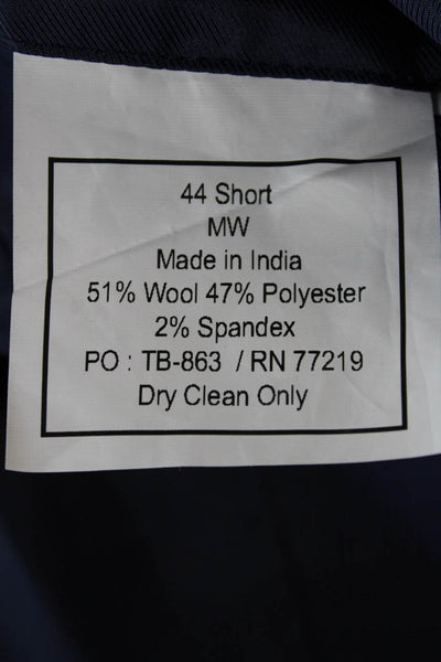 Pronto Uomo Mens 2 Piece Suit Jacket Blue Wool Blend Size 44