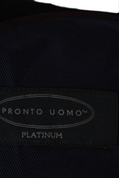 Pronto Uomo Mens 2 Piece Suit Jacket Blue Wool Blend Size 44