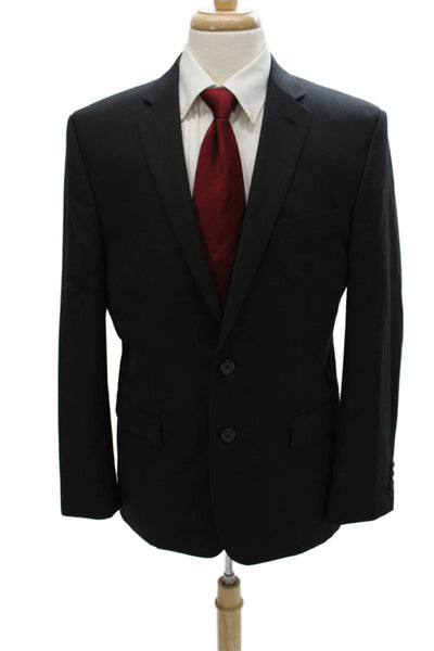 Egara Mens Striped Black 2 Piece Suit Jacket Wool Blend Buttoned Formal Size 42