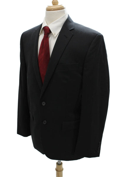 Egara Mens Striped Black 2 Piece Suit Jacket Wool Blend Buttoned Formal Size 42