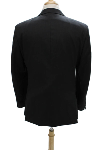 Egara Mens Striped Black 2 Piece Suit Jacket Wool Blend Buttoned Formal Size 42