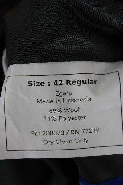 Egara Mens Striped Black 2 Piece Suit Jacket Wool Blend Buttoned Formal Size 42