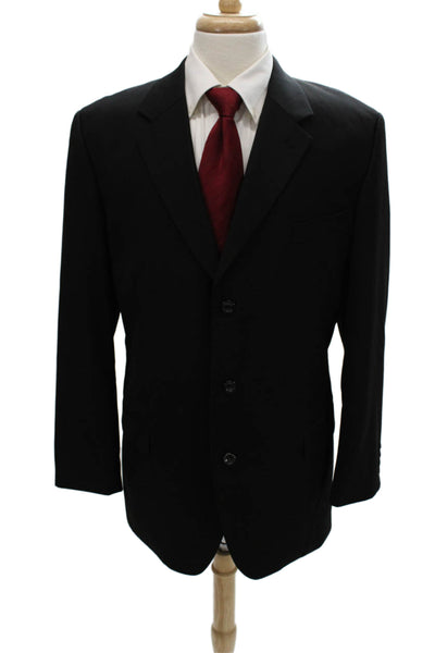 Martino Uomo Moda Mens Black 2 Piece Suit Jacket Super Wool Formal Size 40