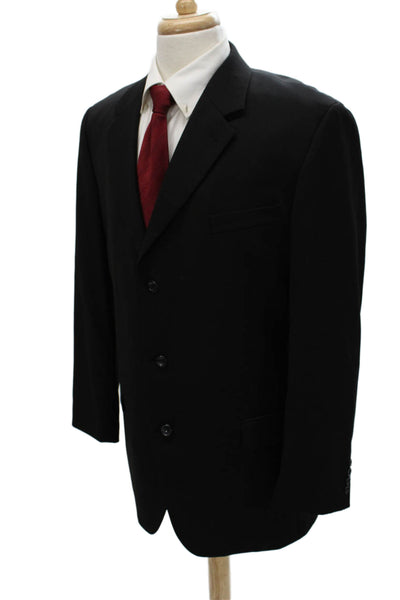 Martino Uomo Moda Mens Black 2 Piece Suit Jacket Super Wool Formal Size 40