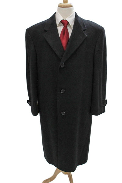 Hart Schaffner Marx Mens Wool Overcoat Black Button Up Size L
