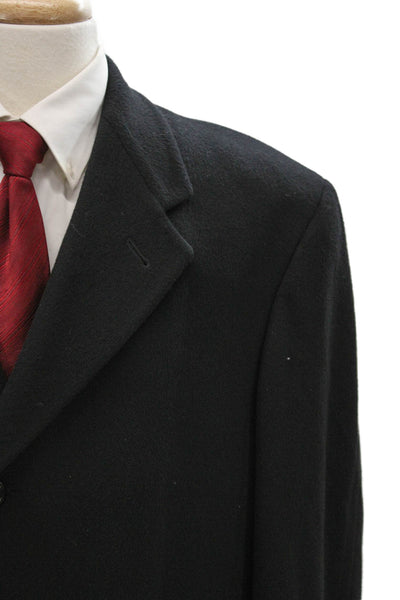 Hart Schaffner Marx Mens Wool Overcoat Black Button Up Size L