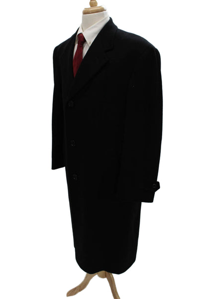 Hart Schaffner Marx Mens Wool Overcoat Black Button Up Size L