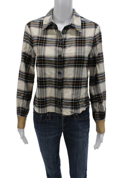 Drew Womens Button-Up Plaid Multicolor Long Sleeve Collared Top Size XS