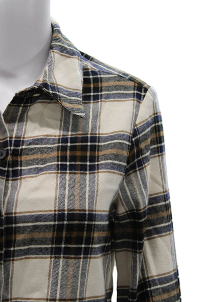 Drew Womens Button-Up Plaid Multicolor Long Sleeve Collared Top Size XS