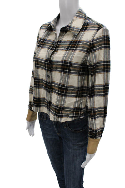 Drew Womens Button-Up Plaid Multicolor Long Sleeve Collared Top Size XS