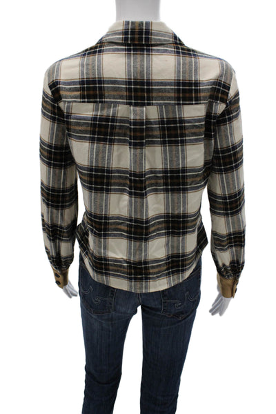 Drew Womens Button-Up Plaid Multicolor Long Sleeve Collared Top Size XS