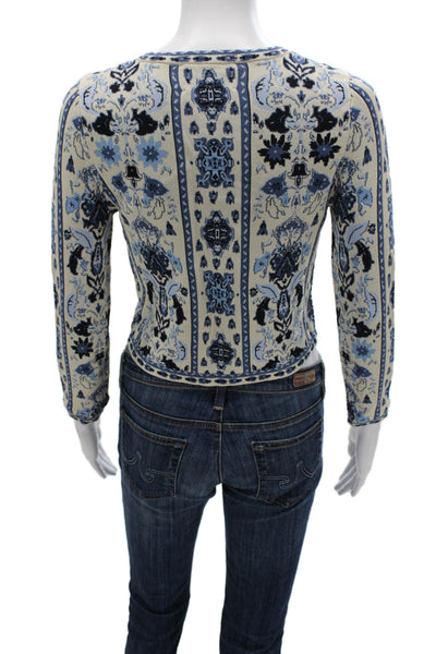 Cara Cara Womens Cardigan Beige Floral Viscose Long Sleeve Size XS