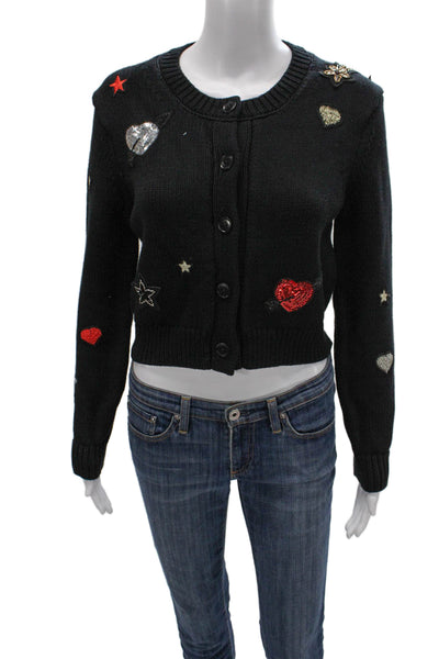 Cinq A Sept Women Black Long Sleeve Round Neck Cardigan Size XS