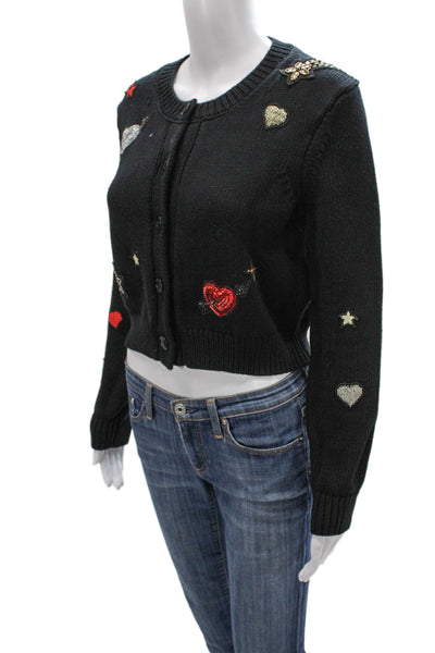Cinq A Sept Women Black Long Sleeve Round Neck Cardigan Size XS