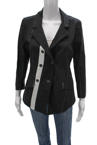 Porto Womens Basic Jacket Black Viscose Collared Button 3/4 Sleeve Size 0