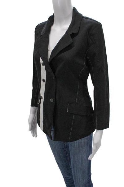 Porto Womens Basic Jacket Black Viscose Collared Button 3/4 Sleeve Size 0