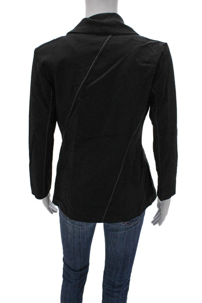 Porto Womens Basic Jacket Black Viscose Collared Button 3/4 Sleeve Size 0