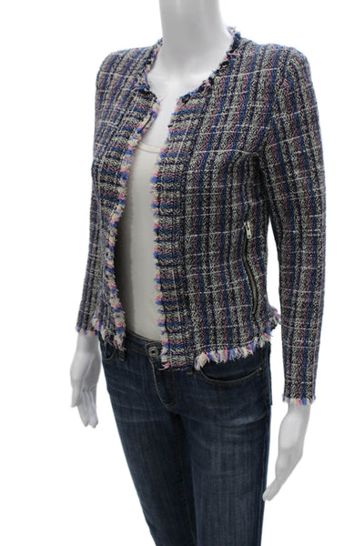 IRO Womens Basic Tweed Check Zip Jacket Multicolor Long Sleeve Size 36