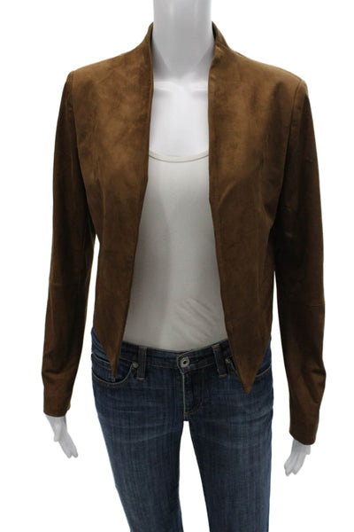 The Noli Shop Women Brown Basic Jacket Long Sleeve Polyester Spandex Size XS
