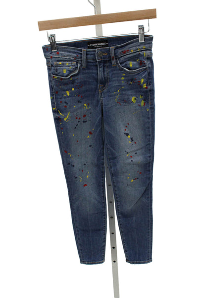 Etienne Marcel Women Skinny Jeans Blue Paint Splatter Cotton Size 24