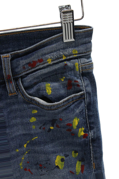 Etienne Marcel Women Skinny Jeans Blue Paint Splatter Cotton Size 24
