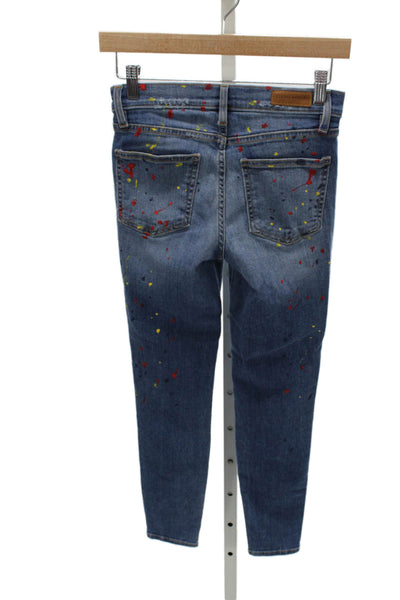 Etienne Marcel Women Skinny Jeans Blue Paint Splatter Cotton Size 24
