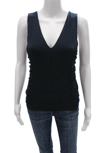 Nation Los Angeles Women Basic Pima Cotton V Neck Sleeveless Tank Blue Size S