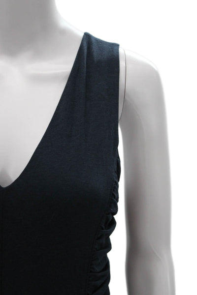Nation Los Angeles Women Basic Pima Cotton V Neck Sleeveless Tank Blue Size S