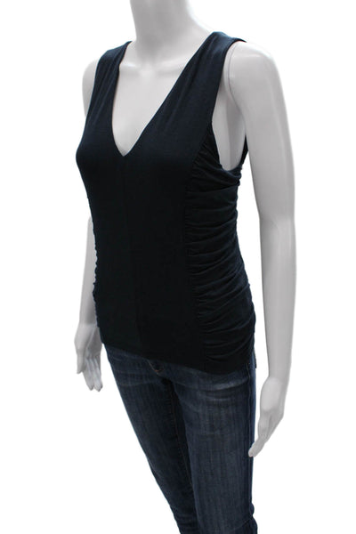 Nation Los Angeles Women Basic Pima Cotton V Neck Sleeveless Tank Blue Size S