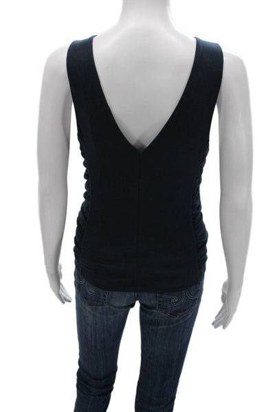 Nation Los Angeles Women Basic Pima Cotton V Neck Sleeveless Tank Blue Size S
