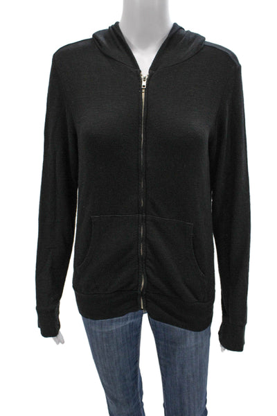 Monrow Womens Mock Neck Full Zip Hoodie Black Rayon Blend Long Sleeve Size S