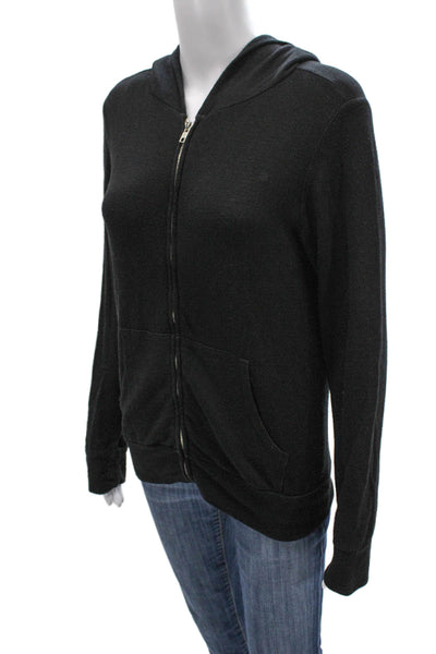 Monrow Womens Mock Neck Full Zip Hoodie Black Rayon Blend Long Sleeve Size S
