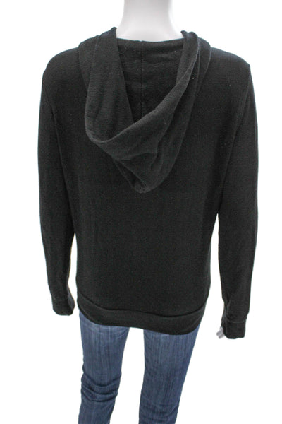 Monrow Womens Mock Neck Full Zip Hoodie Black Rayon Blend Long Sleeve Size S