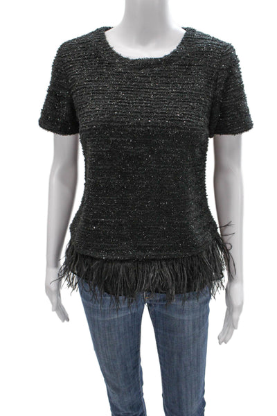 Deletta Anthropologie Women Black Basic Blouse Short Sleeve Round Neck Size XS