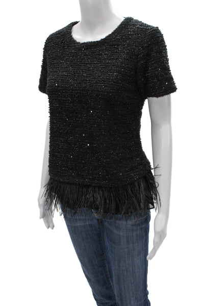 Deletta Anthropologie Women Black Basic Blouse Short Sleeve Round Neck Size XS