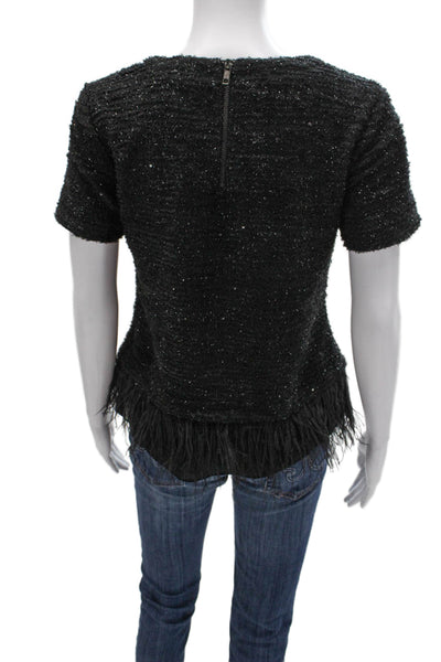 Deletta Anthropologie Women Black Basic Blouse Short Sleeve Round Neck Size XS