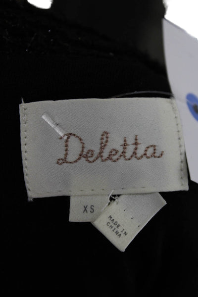 Deletta Anthropologie Women Black Basic Blouse Short Sleeve Round Neck Size XS