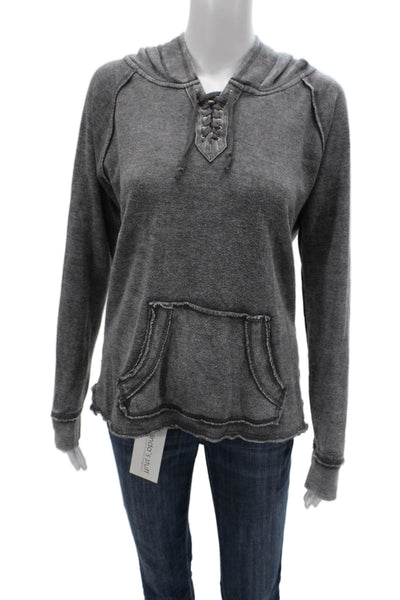 Vintage Havana Womens Pullover Hoodie Gray Henley Long Sleeve Size S